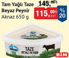 AKNAZ TAM YAĞLI TAZE BEYAZ PEYNİR 650 G